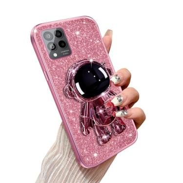 Imagem de Annyojo Capa de telefone para T-Mobile Revvl 6 Pro com suporte de astronauta e cordão macio TPU Bling capa de proteção à prova de choque para T-Mobile Revvl 6 Pro, ouro rosa