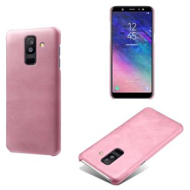 Imagem de Capa para Samsung Galaxy A6 PLUS,Proteção contra quedas,Casca de volta de cor sólida simples,Design de couro de imitação de plástico-Pink
