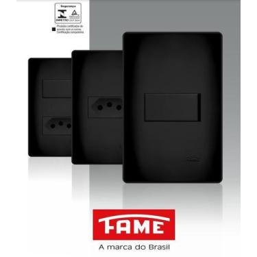 Imagem de Interruptor Simples 16A + Tomada 10A Placa 4X2 Habitat Black - Fame