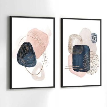 Imagem de Conjunto Quadros Decorativos com Moldura Abstrato Rosê Azul Kit 2 Quad