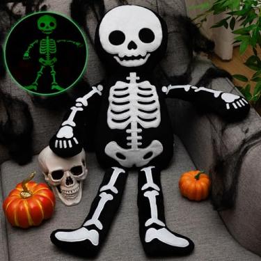 Imagem de Simgoing Almofada de pelúcia de esqueleto de Halloween de 80 cm que brilha no escuro animal de pelúcia de terror brinquedo assustador almofada de pelúcia para decoração de casa festiva de Halloween