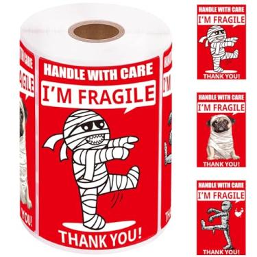 Imagem de 1step2dream Adesivos frágeis engraçados de 10 x 15 cm para envio e mudança – 100 peças de design de mamãe e cachorro, adesivo permanente, alça com etiquetas de cuidado para caixas de embalagem de