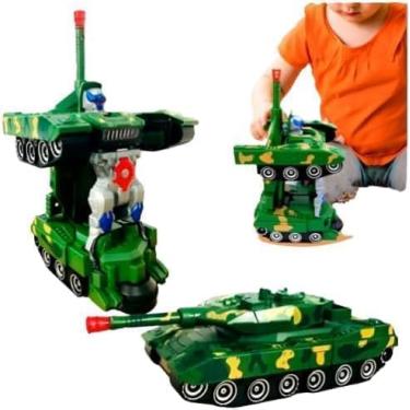 Imagem de Tanque de Combate Militar Carrinho que se Transforma em Robô com Luz e Som Bate e Volta Ideal para Crianças de 3 Anos ou Mais