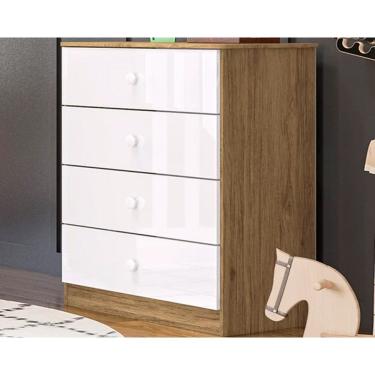 Imagem de Cômoda Casal Labirinto c/ 4 Gavetas Rústico/Branco - Henn