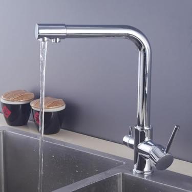 Imagem de Torneira De Cozinha 3 Em 1 Filtro Torneira Misturadora De 3 Vias Torneira Giratória De Três Vias De 360 ° Com Torneiras De Pia De Saída De água Filtrada Para Cozinha, Chrome