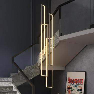 Imagem de Luz Pendente Led Regulável Lustre Moderno Com Controle Remoto Ajustável Em Altura 230 W Lustre De Escada Longa Luminária De Teto Alto Para Foyer Hotel, 4-light