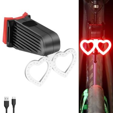 Imagem de YUERWOVER Lanterna traseira de bicicleta recarregável, luz traseira de LED, para ciclismo, noite, essencial e brilhante, lâmpada de segurança traseira em formato de coração, aviso de 6 modos, à prova