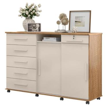 Imagem de Cômoda 6 Gavetas 2 Portas Correr Rodizios Max - Lukaliam, Freijo Off W