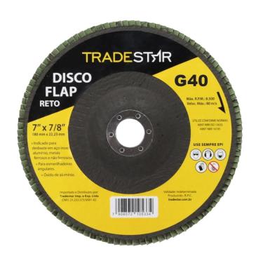 Imagem de Disco Flap 180 Mm G40 Fibra Reto Aço Tradestar