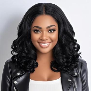 Imagem de Style Icon Perucas afro na altura dos ombros, peruca curta e encaracolada para mulheres negras, perucas sintéticas com parte frontal do meio