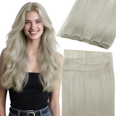 Imagem de Lacer Extensões de cabelo costuradas cinza prata invisível gênio trama extensões de cabelo 56 cm Genius peça única costura em trama cabelo humano natural 60 gramas para mulheres