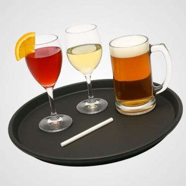 Imagem de Bandeja Redonda Antiderrapante para Servir, Preta, 40cm, Profissional Garçom Bares Restaurante Buffet Café Resistente Leve