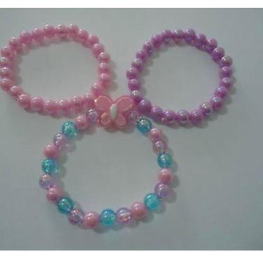 Imagem de Kit pulseira infantil de bolinha e borboletas colorida - Mari