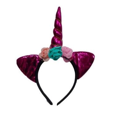 Imagem de Arco Unicórnio Metalizado 3 Flores Infantil Festa E Fantasia