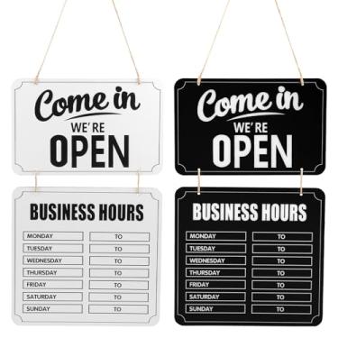 Imagem de 2 peças de quadro negro para pendurar no horário comercial, quadros de giz de boas-vindas de madeira, placa fechada aberta dupla face com corda para paredes de negócios, janela, loja, bar, hotel