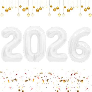 Imagem de Balões brancos de 2026, balões com números de 2026, balões grandes de alumínio de 102 cm, números de feliz ano novo de 2026 para decorações de formatura classe de 2026, adereços, aniversário