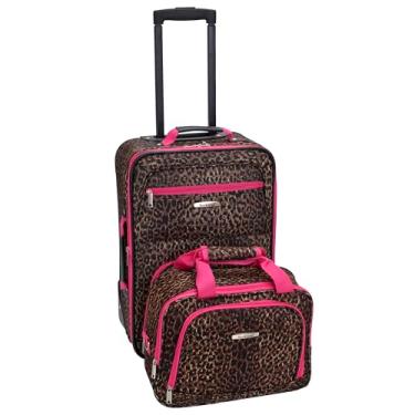 Imagem de Rockland Conjunto de bagagem vertical expansível com lado macio, Oncinha rosa, 2-Piece Set (14/19), Conjunto de bagagem vertical expansível com lado macio