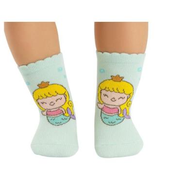 Imagem de Meia Para bebê Antiderrapante Estampada Menina Selene, Verde água, 17 
