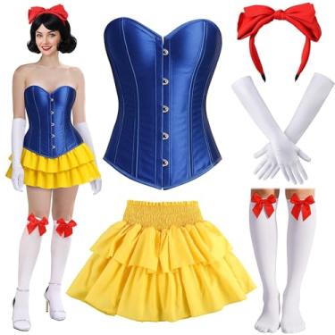 Imagem de JaGely 5 peças de fantasia de princesa fada para mulheres, espartilho de Halloween, saia, faixa de cabeça, meias, vestido adulto, dramatização, festa, Multicor, Large