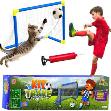 Imagem de Kit futebol Brinquedo mini Trave de futsal infantil jogo handebol + bolinha e bombinha de encher bola presente dia das crianças 3 anos menino menina