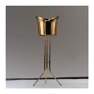 Imagem de balde de vinho Balde de Gelo com Suporte Piso Aço Inoxidável para Vinho Barra Refrigerador Vertical para Interno e Externo Refrigerador de cerveja(Gold)