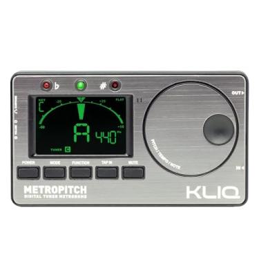 Imagem de KLIQ MetroPitch – Sintonizador de metrônomo para todos os instrumentos – com guitarra, baixo, violino, ukulele e modos de afinação cromáticos – Gerador de tom – Bolsa de transporte incluída, cinza estanho