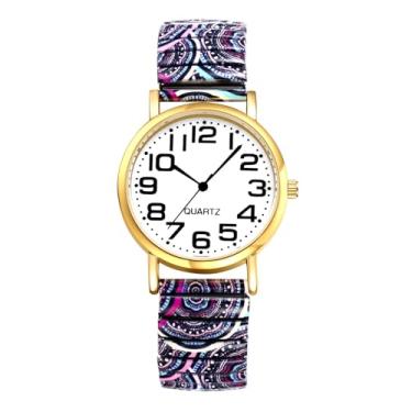 Imagem de OIDEA Relógios femininos com pulseira elástica: Relógio de pulso feminino casual com mostrador grande de flor boêmia, fácil leitor, analógico, quartzo, elástico, relógio de pulso feminino, C colorido