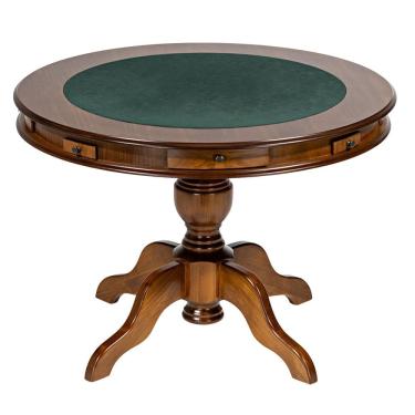 Imagem de Mesa de Jogos Redonda Tampo Reversível Gavetas e Porta Copos 140cm New Orleans M04 Imbuia - Lyam Decor