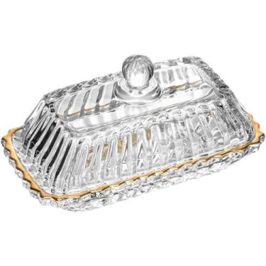 Imagem de Manteigueira de Cristal Retangular com Tampa e Fio de Ouro Imperatriz 
