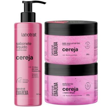 Imagem de Kit Banho Dia a Dia Labotrat Cereja Sabonete Esfoliante e Sais de Banh