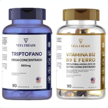 Imagem de Kit L-Triptofano 860mg + Vitamina B12 B9 Ferro 90 Cáps - VITA TRÍADE