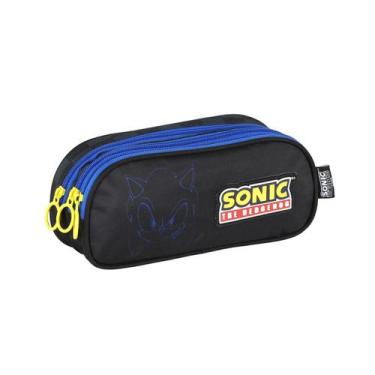 Imagem de Estojo Sonic Triplo Juvenil Escolar Jogo Meninos Passeio, Preto
