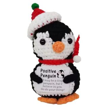 Imagem de qyqkfly Inspirador crochê positivo mini pinguim feito à mão animais de crochê encorajamento emocional presente engraçado para mulheres, homens, aniversário, Páscoa, dia dos namorados, presentes para o