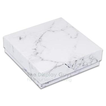 Imagem de TheDisplayGuys – Pacote com 25 caixas de joias de papel de papelão preenchidas com algodão #33 – mármore branco (8,9 cm x 9 cm x 2,5 cm) - para envio ou armazenamento