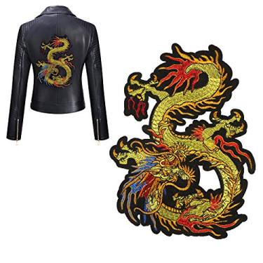 Imagem de Kissbuty Gold Dragon Patch bordado aplique patch chinês dragão costurado ou ferro em retalhos para faça-você-mesmo traje de dragão chinês, jeans, jaquetas, roupas, bolsas
