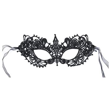 Imagem de REU GLOBAL Máscara Reuglobal preta multicolorida roxa rosa vermelha feminina baile de máscaras de renda para festas, Preto, J, M