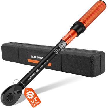 Imagem de Matework Chave de torque de 1/2 polegada, 13,6 a 244,1 Nm, ± 3% chave de torque de porca de alta precisão com 72 dentes de direção dupla para moto, pneu de roda e reparo de carro