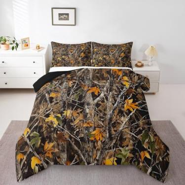 Imagem de Erosebridal Jogo de cama casal, camuflado, rústico, casa de fazenda, camuflagem, caça na floresta, camuflagem, edredom para meninos e adultos, 3 peças