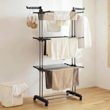 Imagem de Varal de Chão Retrátil com Rodinhas - 3 Andares - Dobrável e Articulado - Ideal para Espaços Pequenos