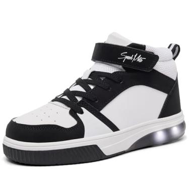 Imagem de SPEED MATE Tênis infantil de cano alto, unissex, para meninos e meninas, respirável, brilhante, luminoso, para esportes ao ar livre, Preto/branco, 12 Little Kid