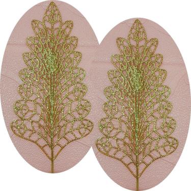 Imagem de Folhas Flores árvore Natal Gliter Dourado De 40cm Kit 6pçs