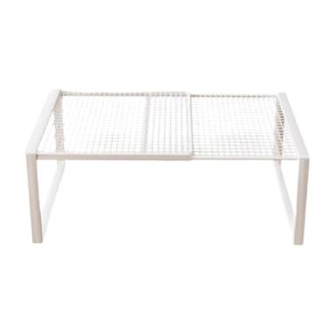 Imagem de KiBcsLic Prateleira de armazenamento de metal resistente e reutilizável, prateleira expansível, organizador de prateleiras para pratos de despensa, White S