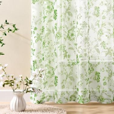 Imagem de Cortinas florais verdes 182 cm de comprimento com 2 painéis para sala de estar, filtro de luz, bolso para varão, campo francês, casa de fazenda, botânica, primavera, verão, flores, cortinas