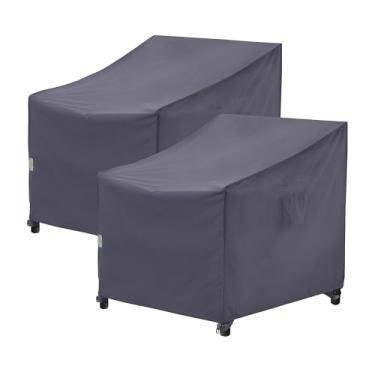 Imagem de F&J Outdoors Capas para cadeira de pátio, resistente, impermeável, resistente a UV, para uso externo, grande, para cadeira de clube, cinza, pacote com 2, 101,6 cm L x 101,6 cm P x 91,4 cm A