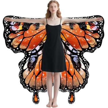 Imagem de Fantasia de borboleta para mulheres e meninas, estampa frente e verso, asas de borboleta, capa para adultos, fantasias de Halloween, asas de fada, Laranja dupla face, Adults