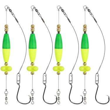 Imagem de Equipamento de peixe-gato para pesca de banco, pacote com 4/8 boias de equipamento de pesca com chocalho Santee equipamento de ganchos de círculo de água salgada (amarelo e verde - 4 pacotes, tamanho