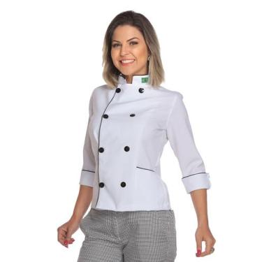 Imagem de Dolmã Chef de Cozinha Feminina Manga 3/4 com Bandeira - Demorgan Unifo
