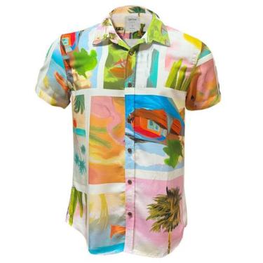 Imagem de Camisa Masculina Estampada Manga Curta Viscose  - Upclow, M, Branco