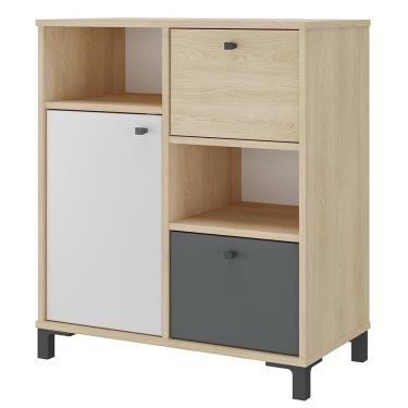 Imagem de Balcão Para Escritório Home Office Multiuso Asgard A02 Carvalho Branco Grafito - Lyam Decor