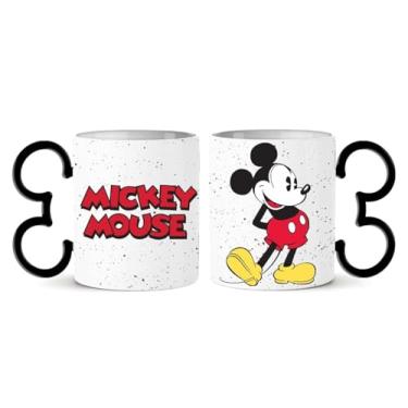 Imagem de Silver Buffalo Caneca de cerâmica com alça em forma de caixa com estampa de logotipos Mickey Circle, 590 ml, multicolorida